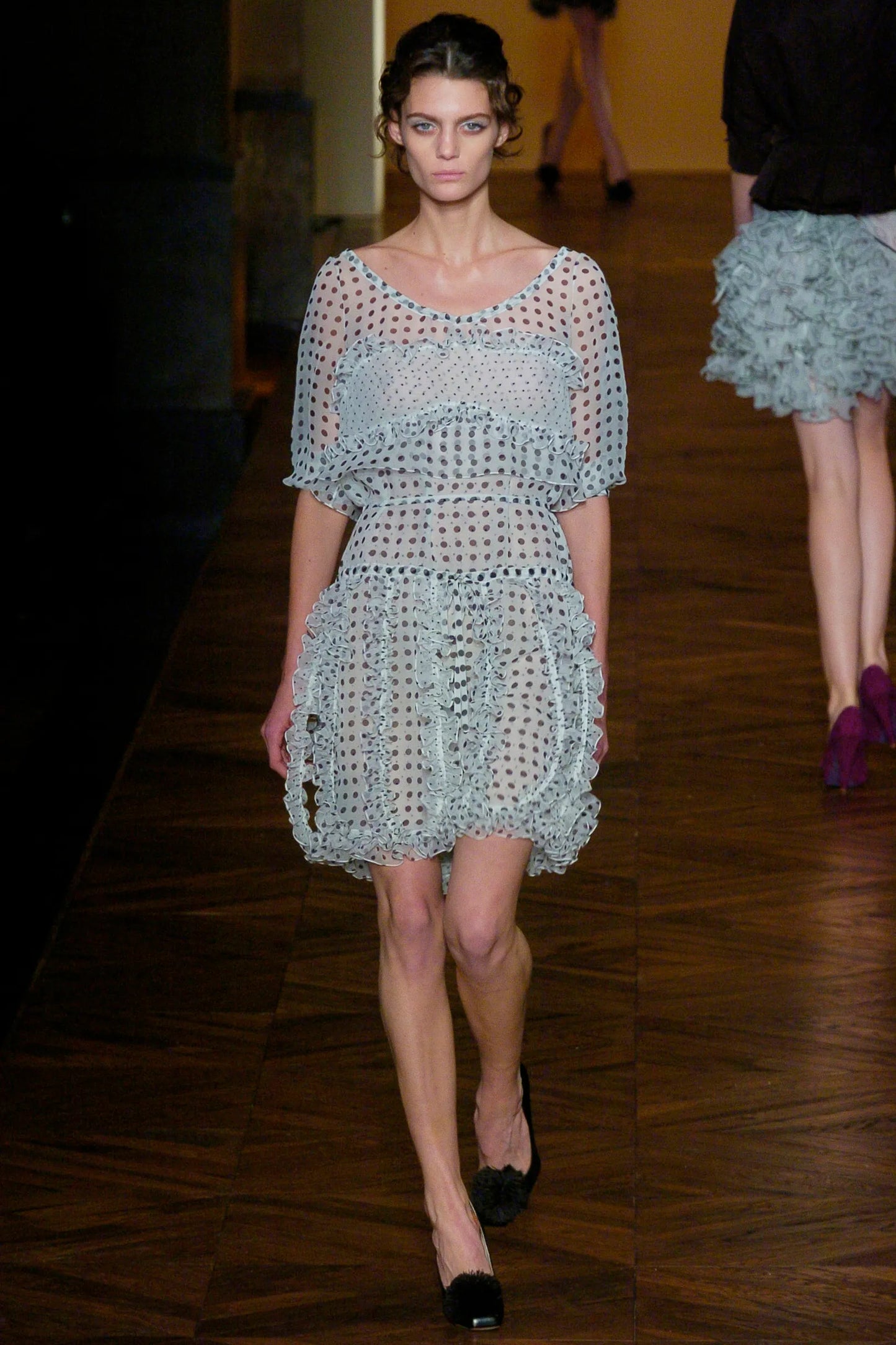 YVES SAINT LAURENT BY STEFANO PILATI SS 2005 POLKA DOT RUCHED MINI DRESS