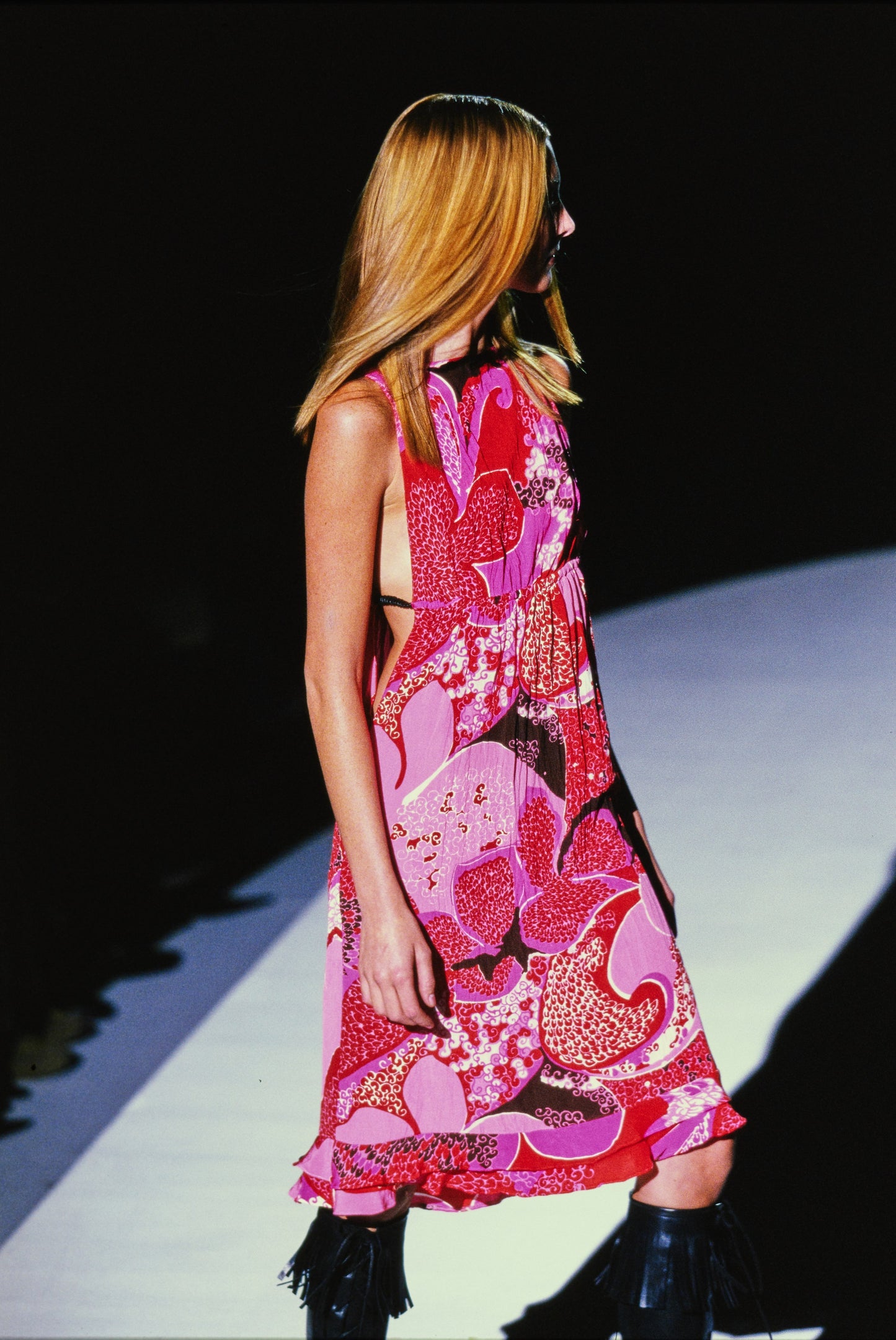 GUCCI BY TOM FORD SS 1999 RUNWAY FLORAL TOP WITH LEATHER STRAPS