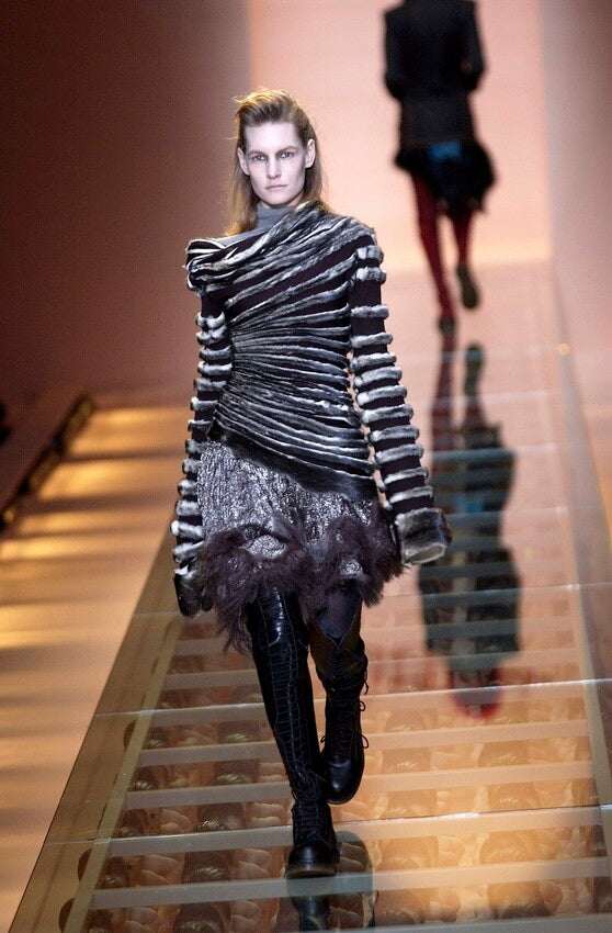 JEAN PAUL GAULTIER FW 2003 RUNWAY SILK AND FUR SKIRT