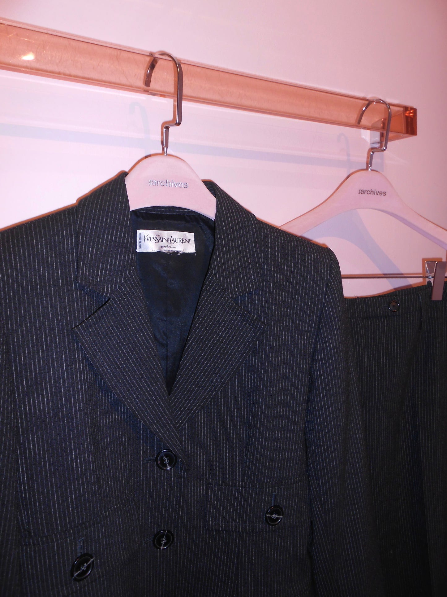 YVES SAINT LAURENT VARIATION 1990S PINSTRIPE WOOL SUIT