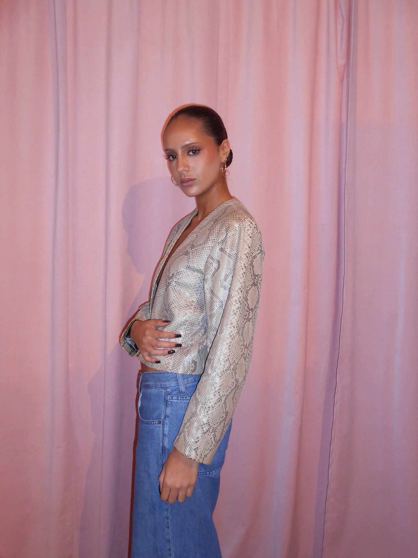 YVES SAINT LAURENT 1990S PYTHON CROPPED JACKET