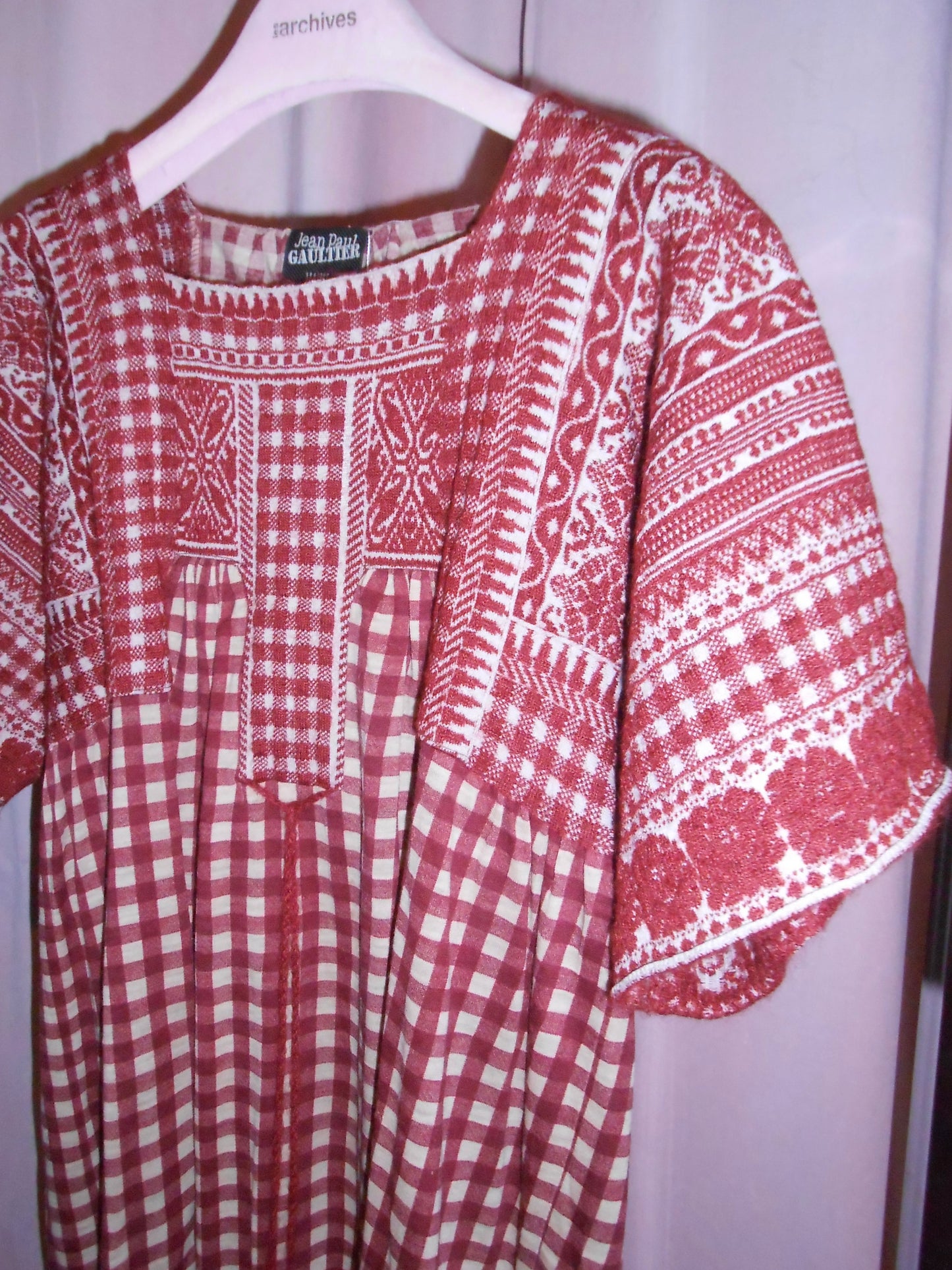 JEAN PAUL GAULTIER 1990S WOOL PLAID TUNIC DRESS RED