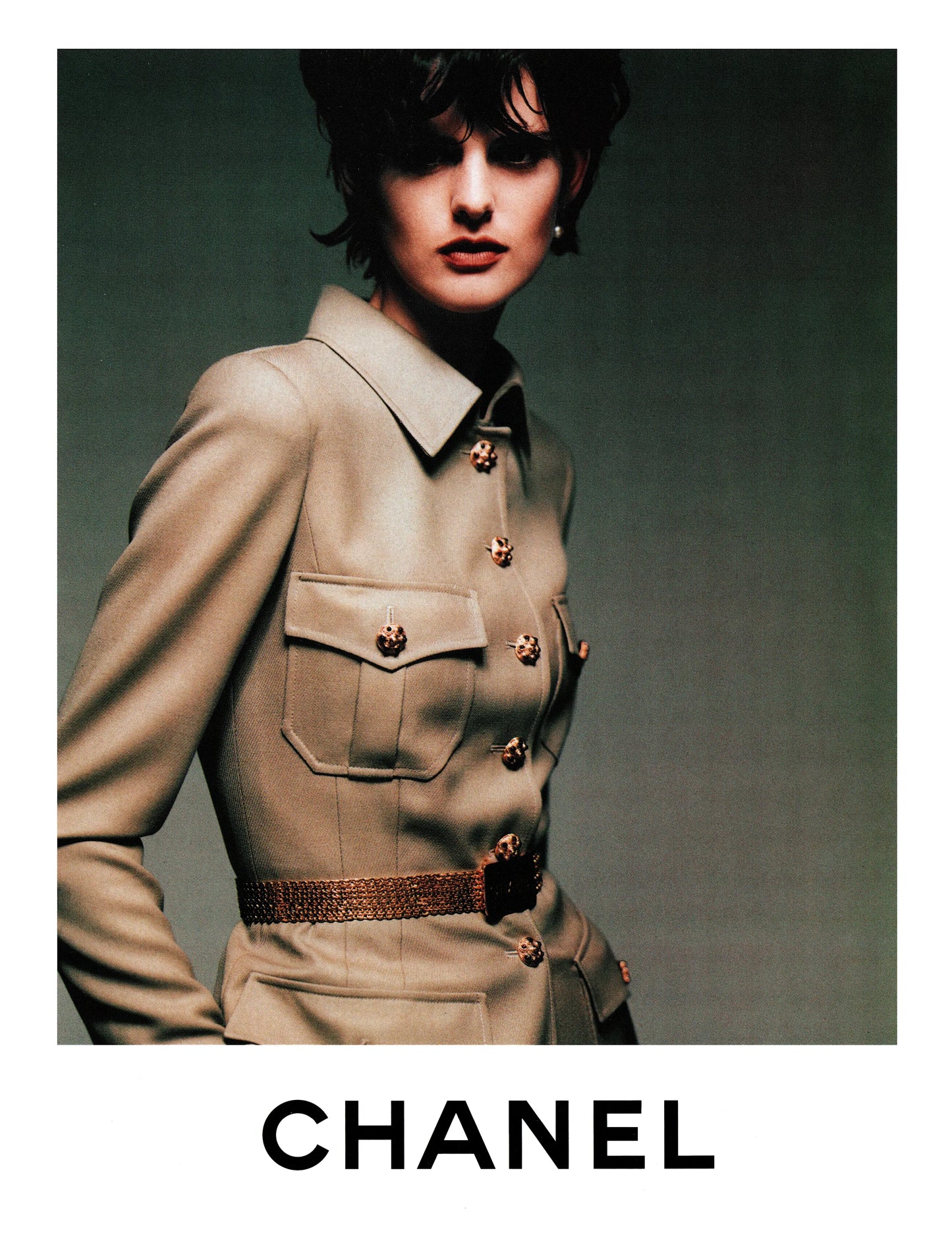 CHANEL BY KARL LAGERFELD FW 1996 FITTED MILITARY JACKET WITH GOLD CC BUTTONS