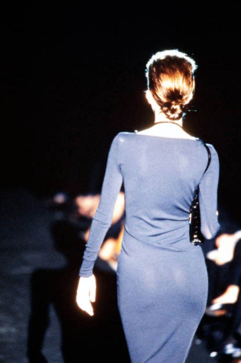 GUCCI BY TOM FORD SS 1998 RUNWAY LONG SLEEVE DRESS WITH LEATHER STRAPS