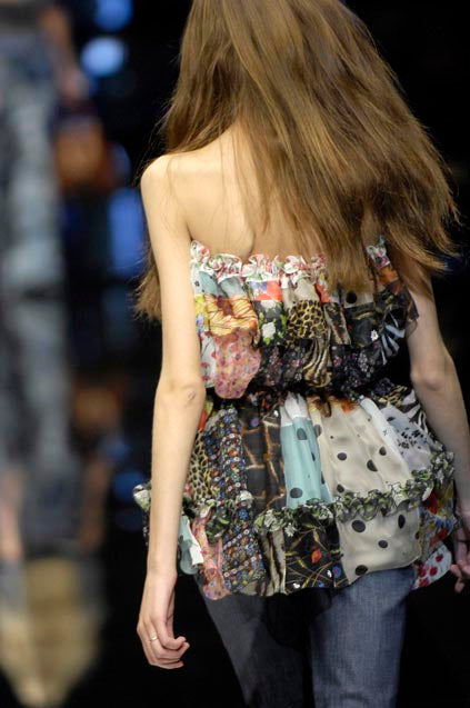 DOLCE & GABBANA SS 2008 PATCHWORK SILK STRAPLESS DRESS