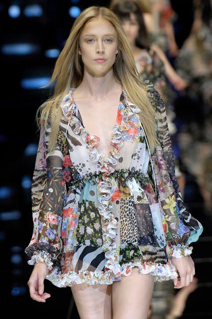 DOLCE & GABBANA SS 2008 PATCHWORK SILK PRINTED BLOUSE