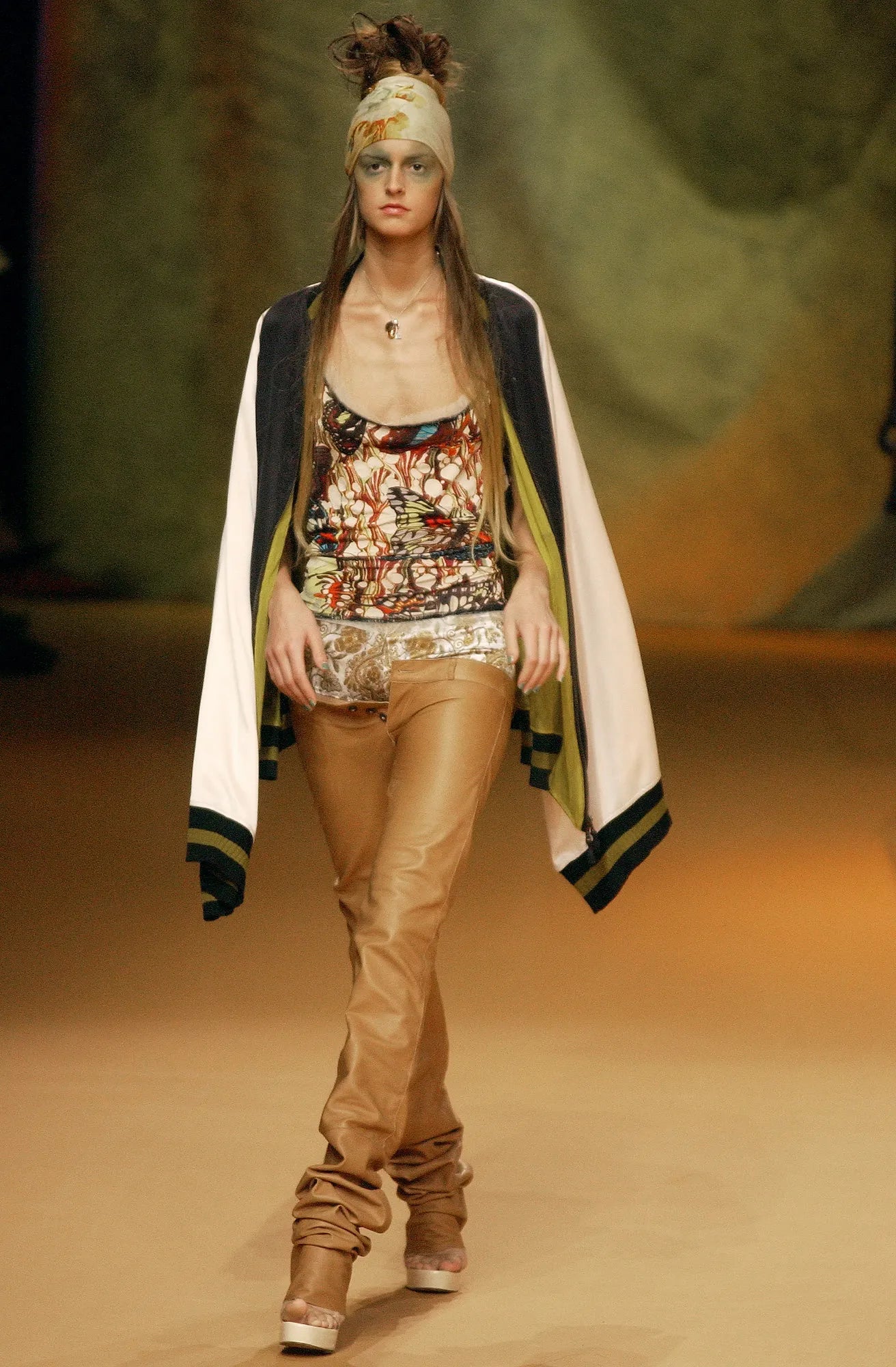 JEAN PAUL GAULTIER SS 2003 OFF THE SHOULDER BUTTERFLY PRINT DRESS