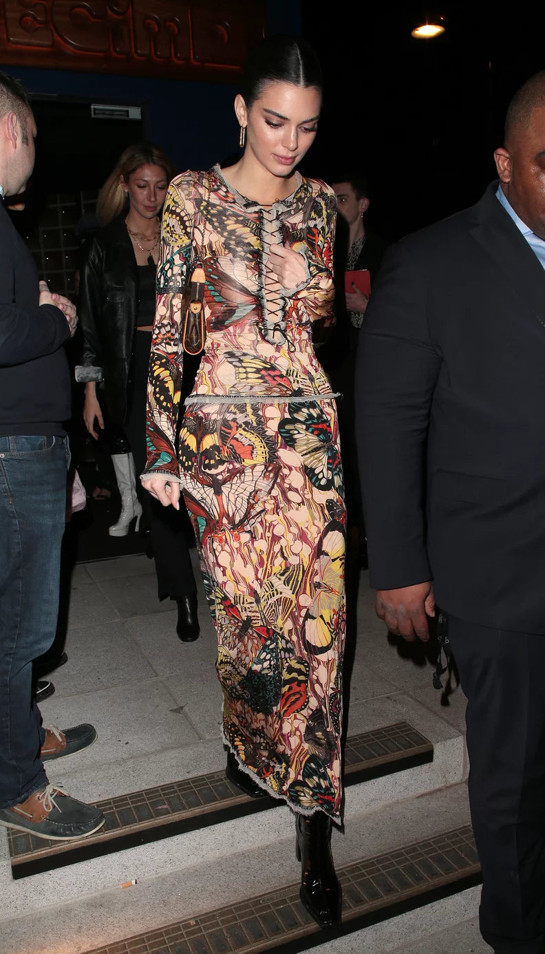 JEAN PAUL GAULTIER SS 2003 OFF THE SHOULDER BUTTERFLY PRINT DRESS