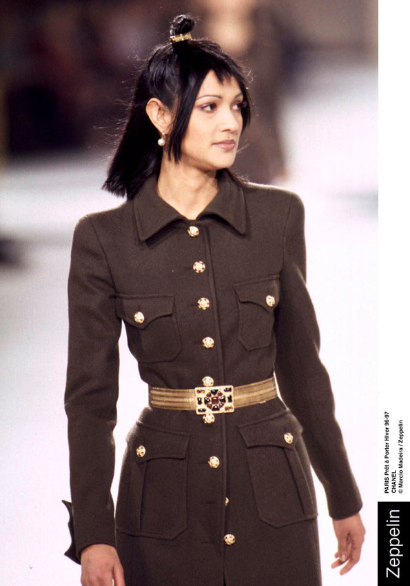 CHANEL BY KARL LAGERFELD FW 1996 FITTED MILITARY JACKET WITH GOLD CC BUTTONS
