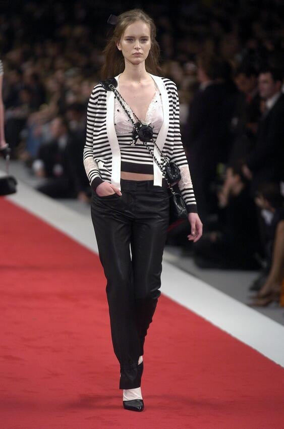 CHANEL BY KARL LAGERFELD SS 2005 LACE & STRIPED KNIT TOP