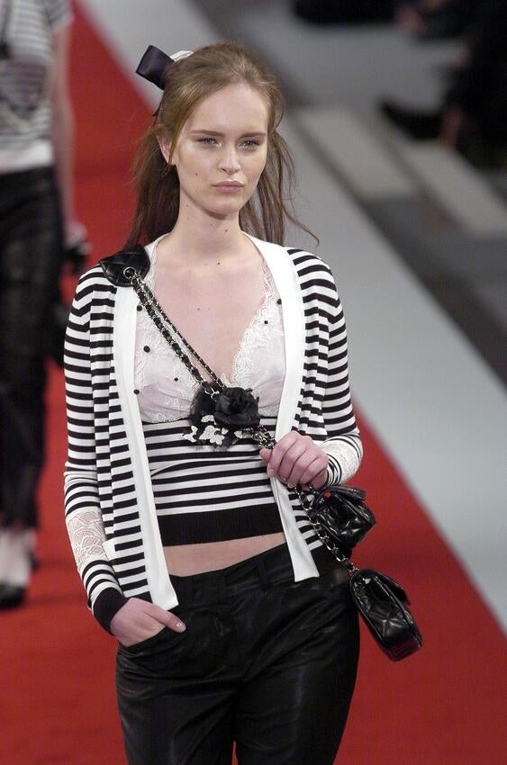 CHANEL BY KARL LAGERFELD SS 2005 LACE & STRIPED KNIT TOP