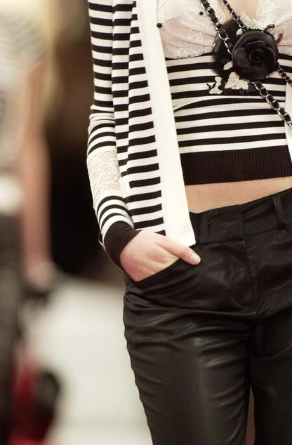 CHANEL BY KARL LAGERFELD SS 2005 LACE & STRIPED KNIT TOP