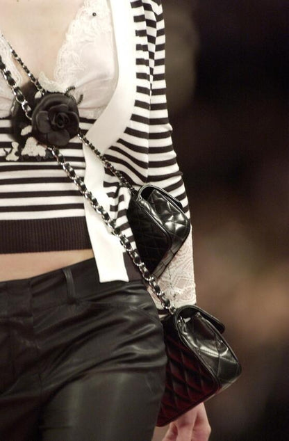 CHANEL BY KARL LAGERFELD SS 2005 LACE & STRIPED KNIT TOP