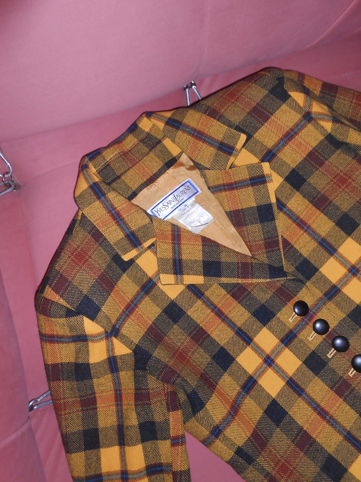 YVES SAINT LAURENT VARIATION 1980S WOOL YELLOW PLAID JACKET