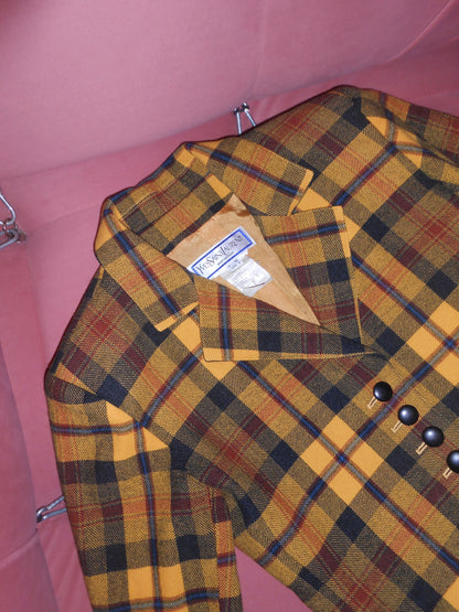 YVES SAINT LAURENT VARIATION 1980S WOOL YELLOW PLAID JACKET