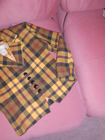 YVES SAINT LAURENT VARIATION 1980S WOOL YELLOW PLAID JACKET