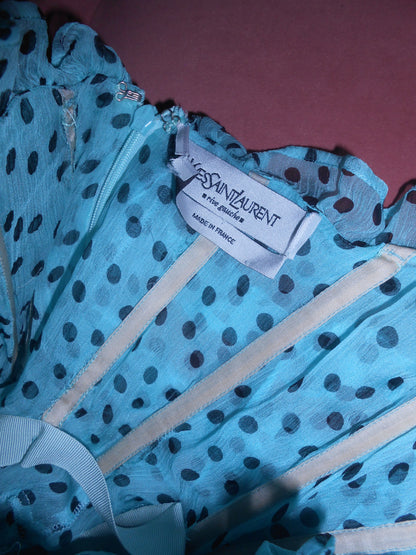 YVES SAINT LAURENT BY STEFANO PILATI SS 2005 POLKA DOT RUCHED MINI DRESS