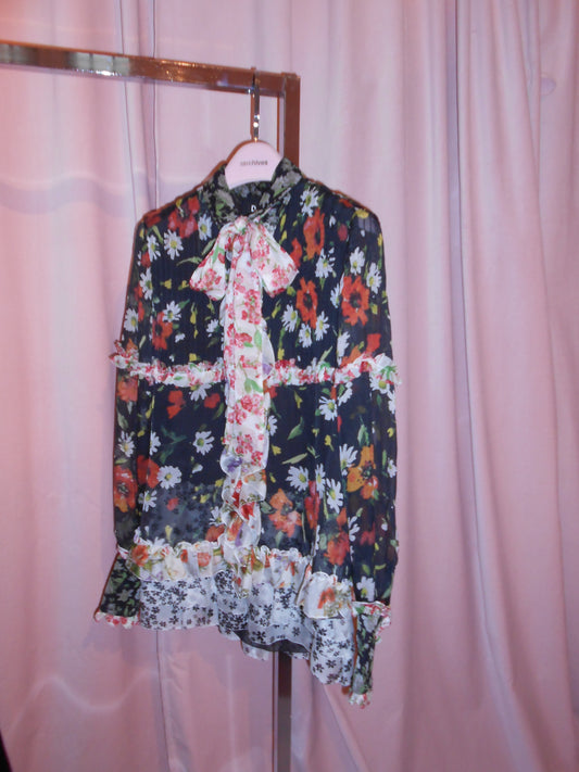 DOLCE & GABBANA SS 2008 FLORAL RUFFLE BLOUSE