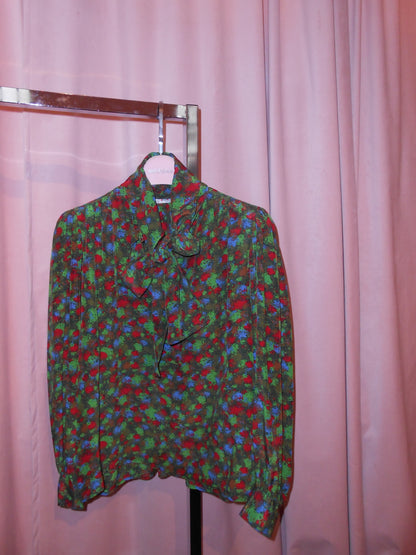 YVES SAINT LAURENT 1970S SILK PRINTED BLOUSE