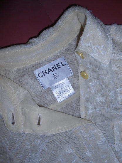 CHANEL BY KARL LAGERFELD SS 1999 IVORY TWEED JACKET TOP