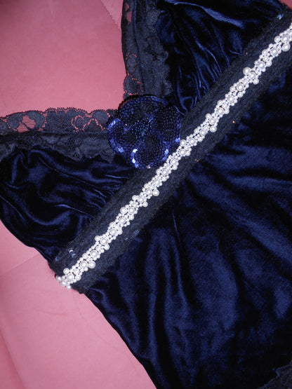 DOLCE & GABBANA EARLY 2000S VELVET CAMI WITH SEQUIN FLOWER
