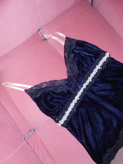 DOLCE & GABBANA EARLY 2000S VELVET CAMI WITH SEQUIN FLOWER