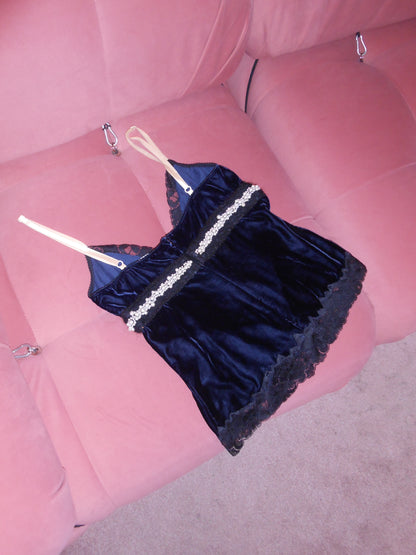 DOLCE & GABBANA EARLY 2000S VELVET CAMI WITH SEQUIN FLOWER