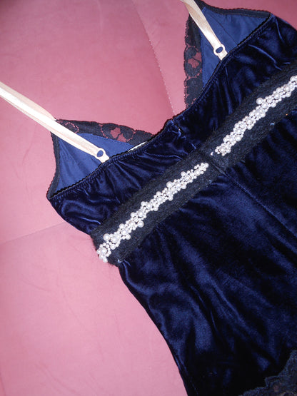 DOLCE & GABBANA EARLY 2000S VELVET CAMI WITH SEQUIN FLOWER