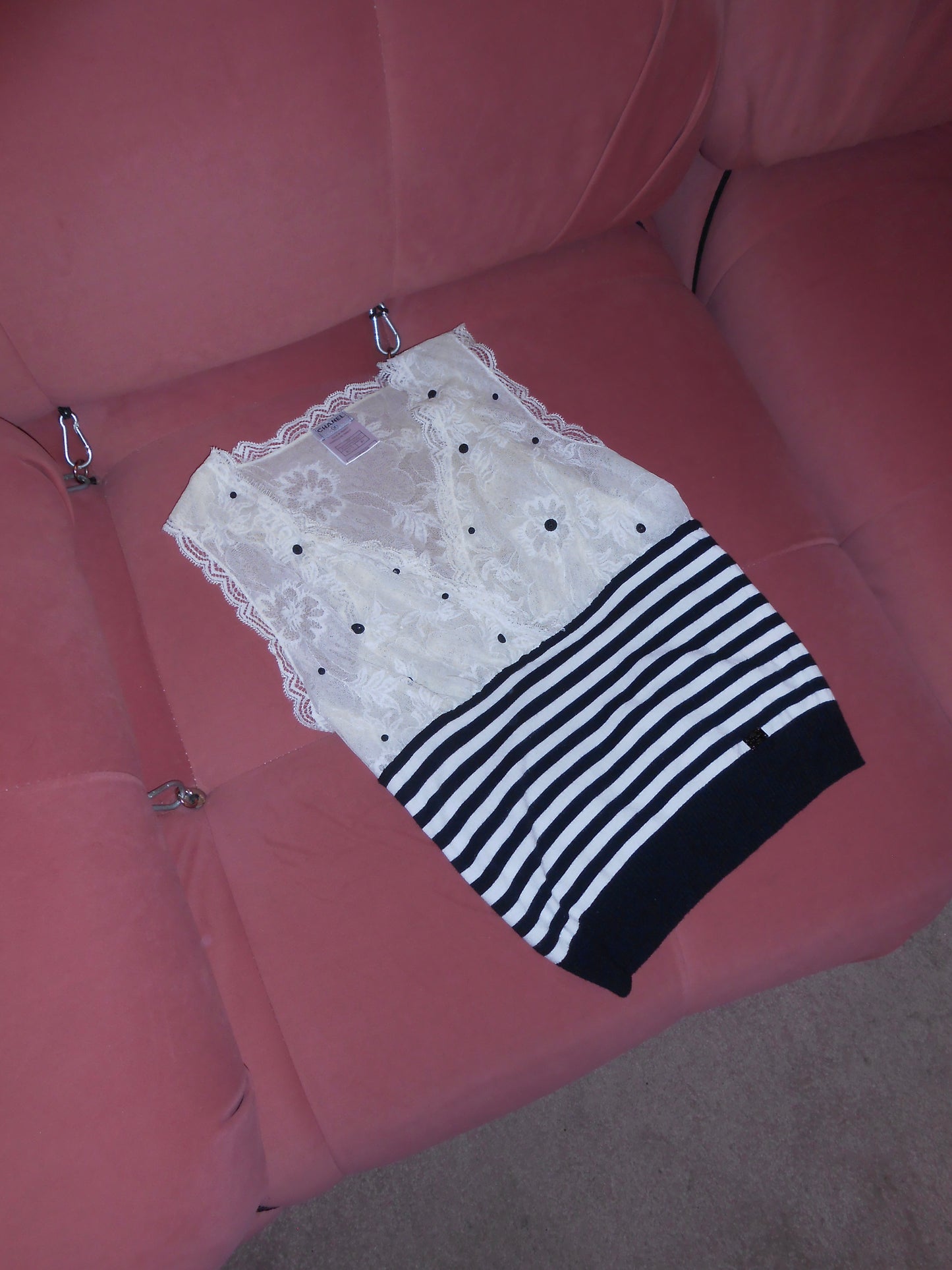 CHANEL BY KARL LAGERFELD SS 2005 LACE & STRIPED KNIT TOP