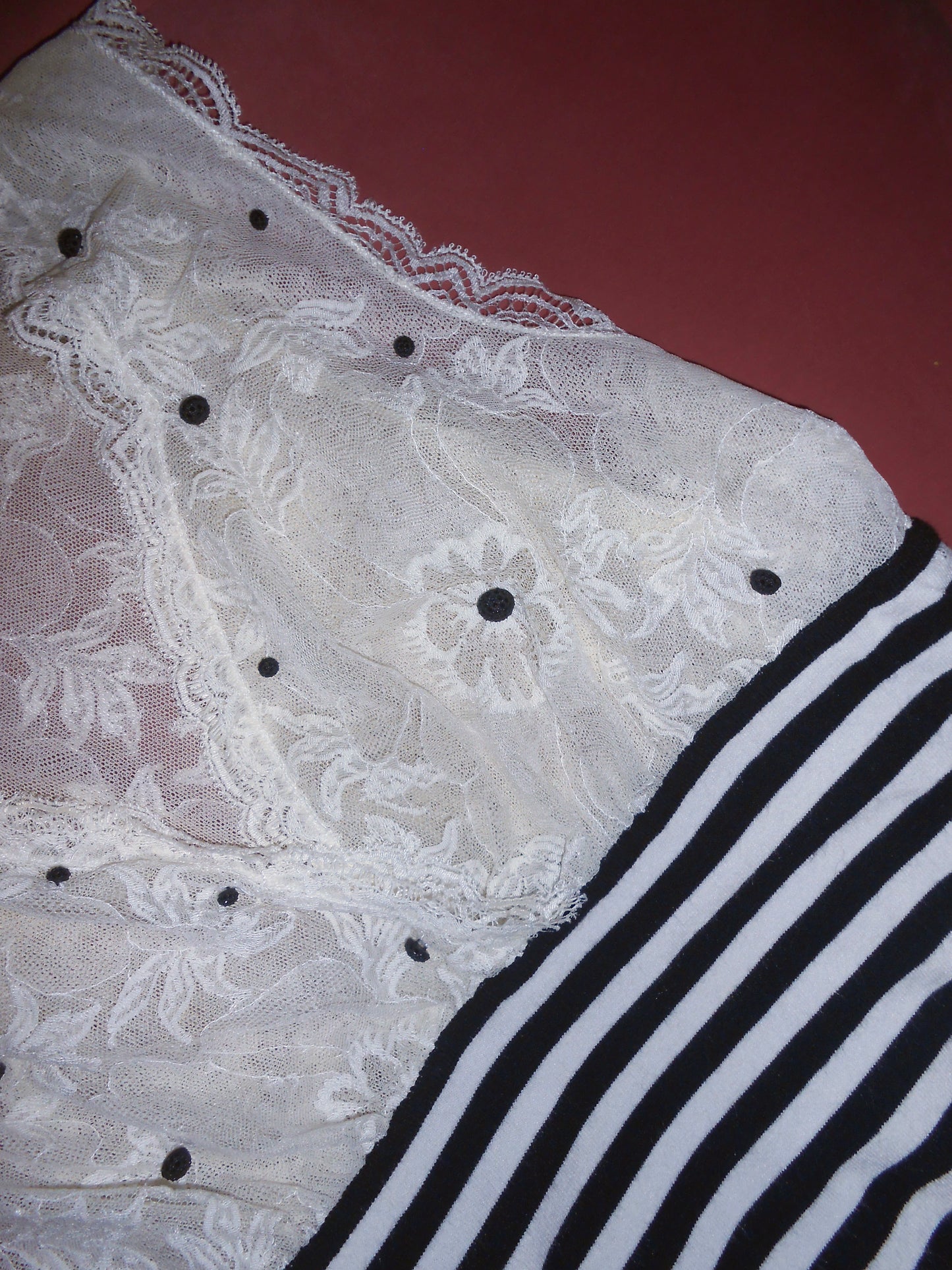 CHANEL BY KARL LAGERFELD SS 2005 LACE & STRIPED KNIT TOP