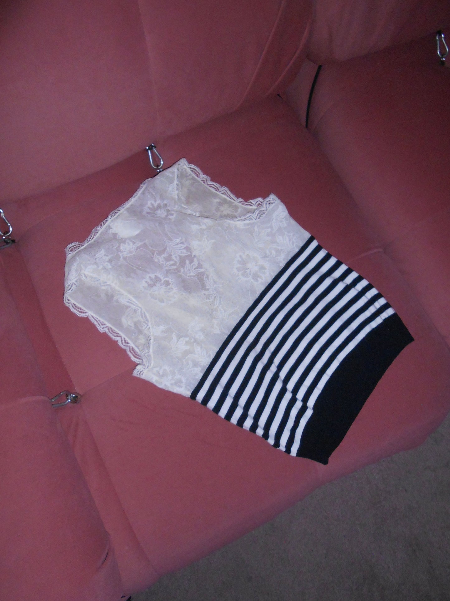 CHANEL BY KARL LAGERFELD SS 2005 LACE & STRIPED KNIT TOP