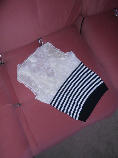 CHANEL BY KARL LAGERFELD SS 2005 LACE & STRIPED KNIT TOP