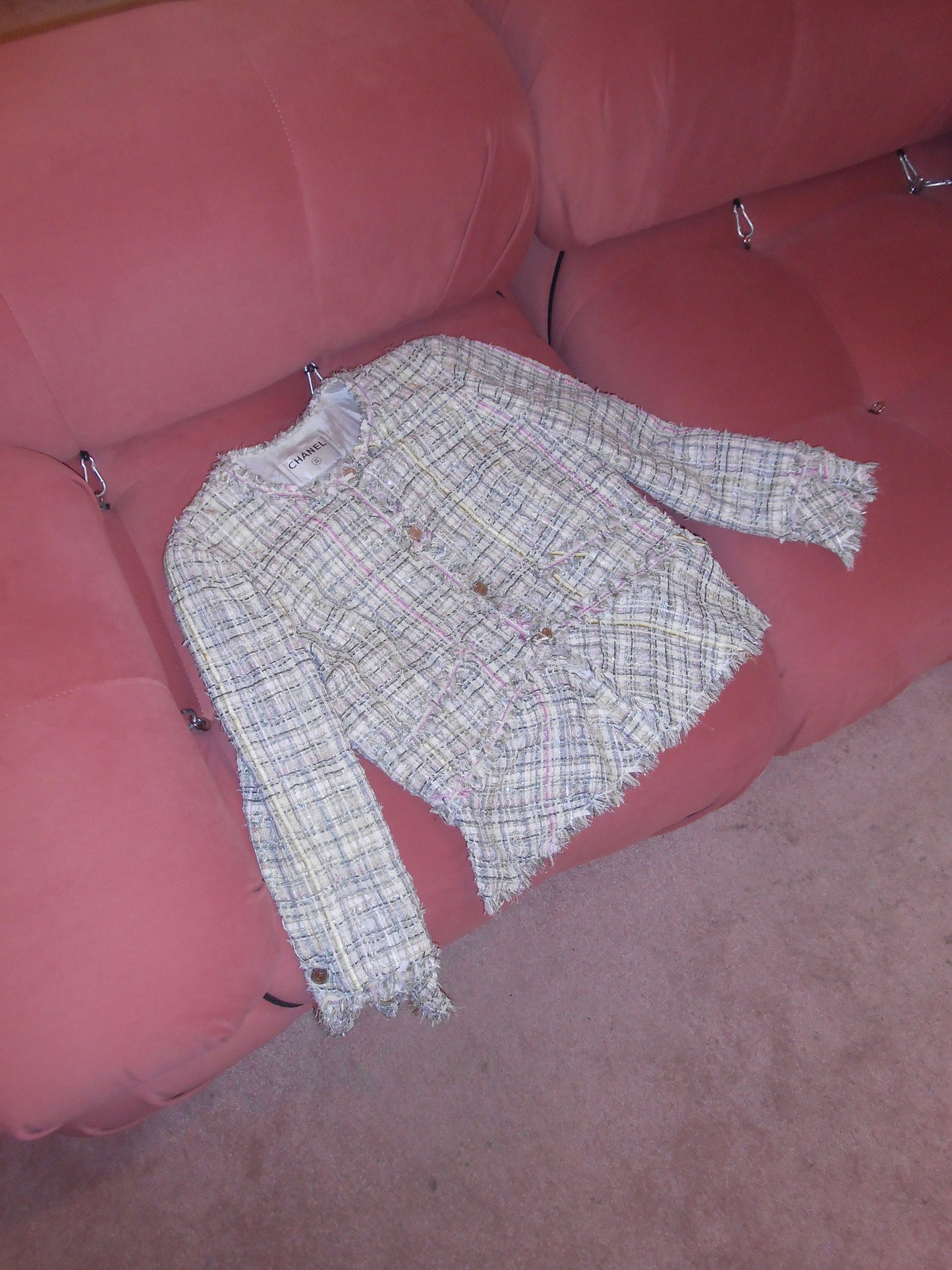 CHANEL BY KARL LAGERFELD SS 2005 TWEED JACKET W/ COCO MADEMOISELLE BUTTONS