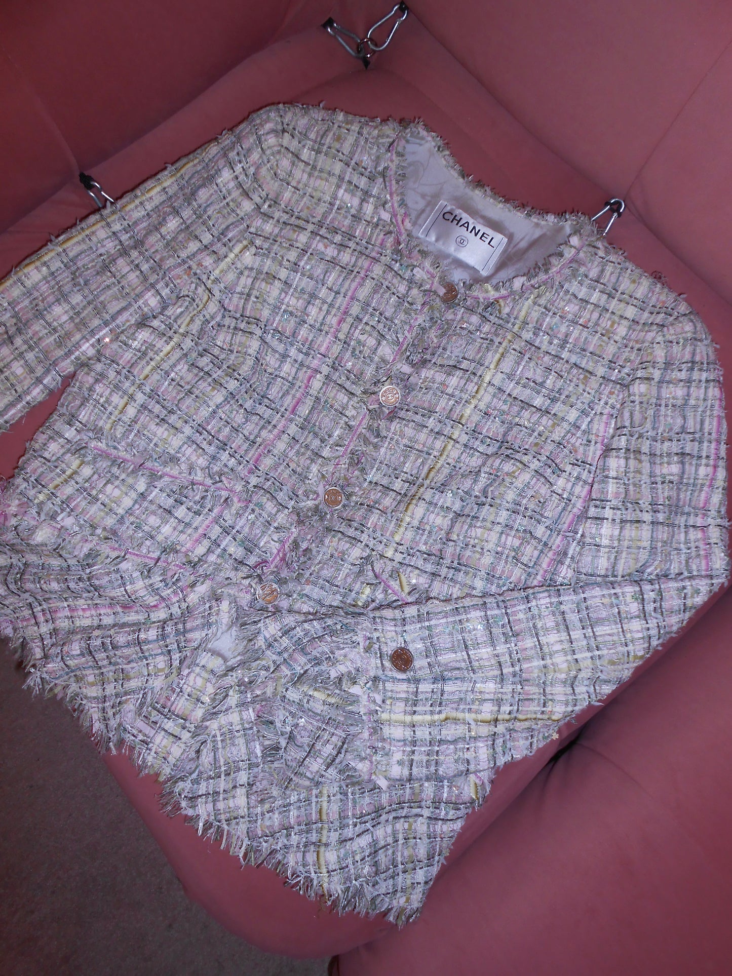 CHANEL BY KARL LAGERFELD SS 2005 TWEED JACKET W/ COCO MADEMOISELLE BUTTONS