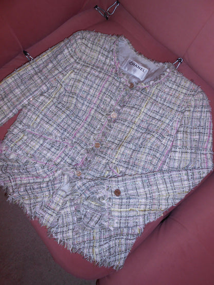 CHANEL BY KARL LAGERFELD SS 2005 TWEED JACKET W/ COCO MADEMOISELLE BUTTONS