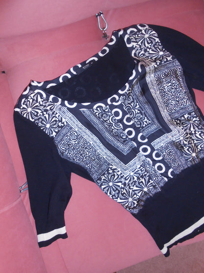 ETRO EARLY 2000S SILK & KNIT PRINTED TOP