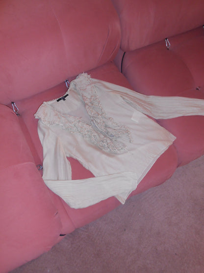 GUCCI BY TOM FORD SS 2003 COTTON & SILK RUFFLE PLUNGE BLOUSE