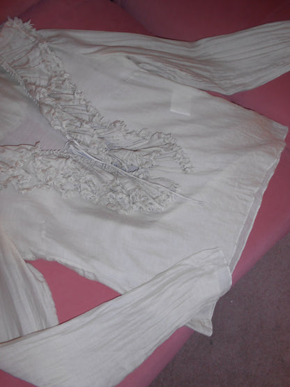 GUCCI BY TOM FORD SS 2003 COTTON & SILK RUFFLE PLUNGE BLOUSE