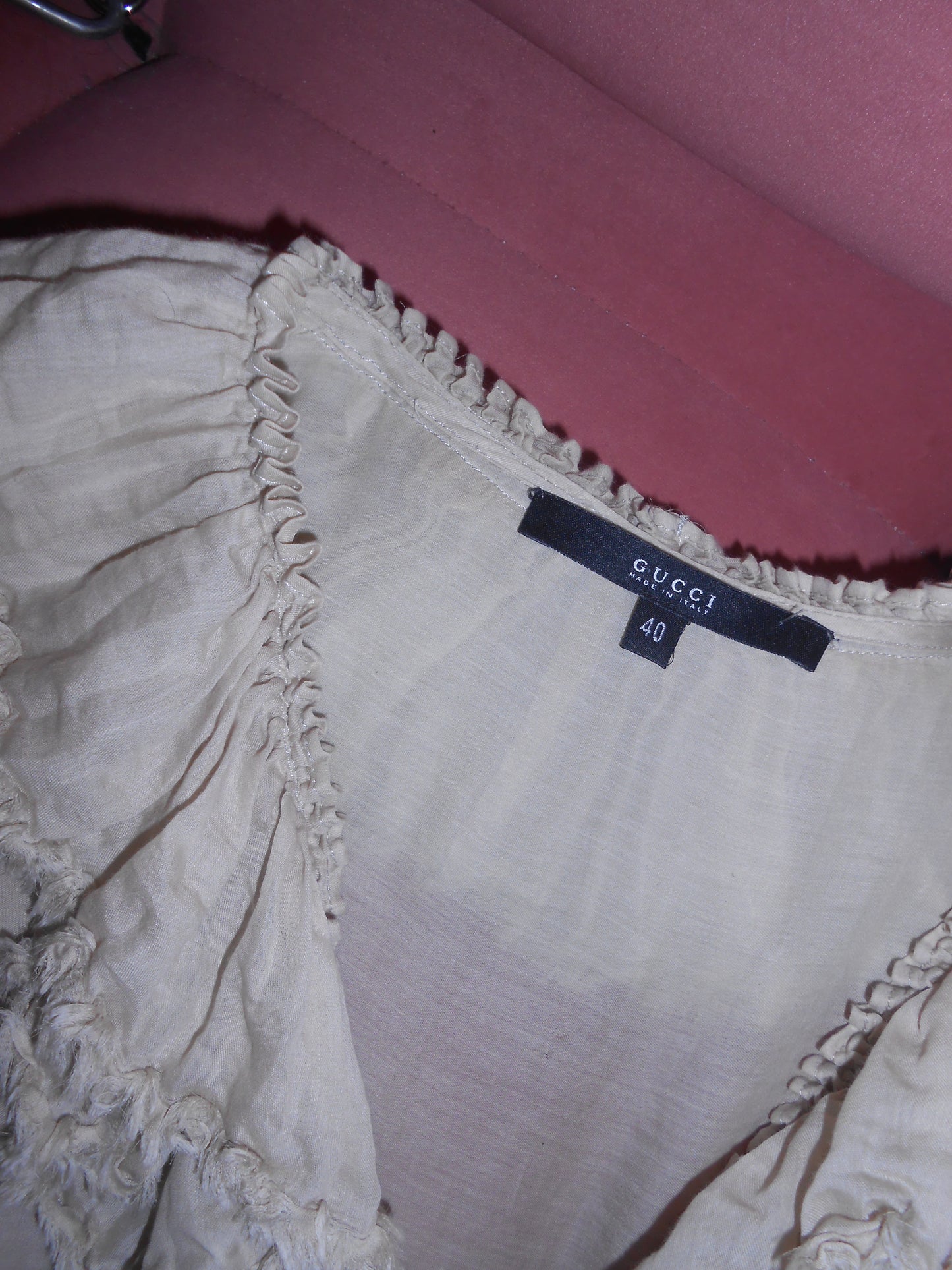 GUCCI BY TOM FORD SS 2003 COTTON & SILK RUFFLE PLUNGE BLOUSE