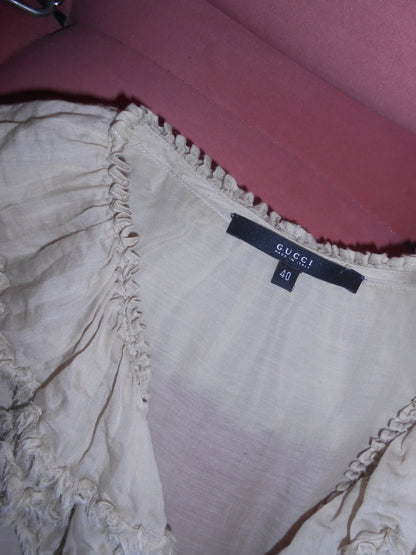 GUCCI BY TOM FORD SS 2003 COTTON & SILK RUFFLE PLUNGE BLOUSE