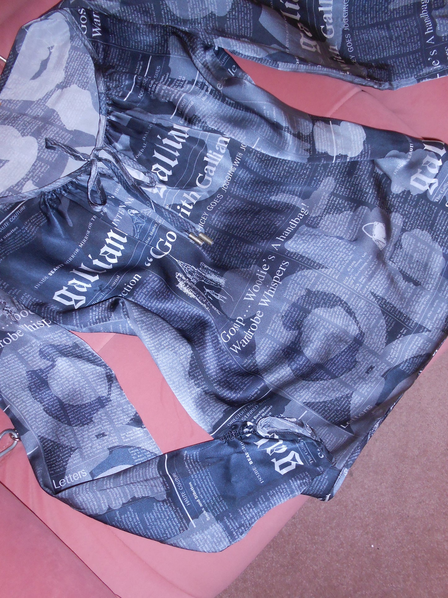GALLIANO EARLY 2000S SILK NEWSPAPER PRINT BLOUSE