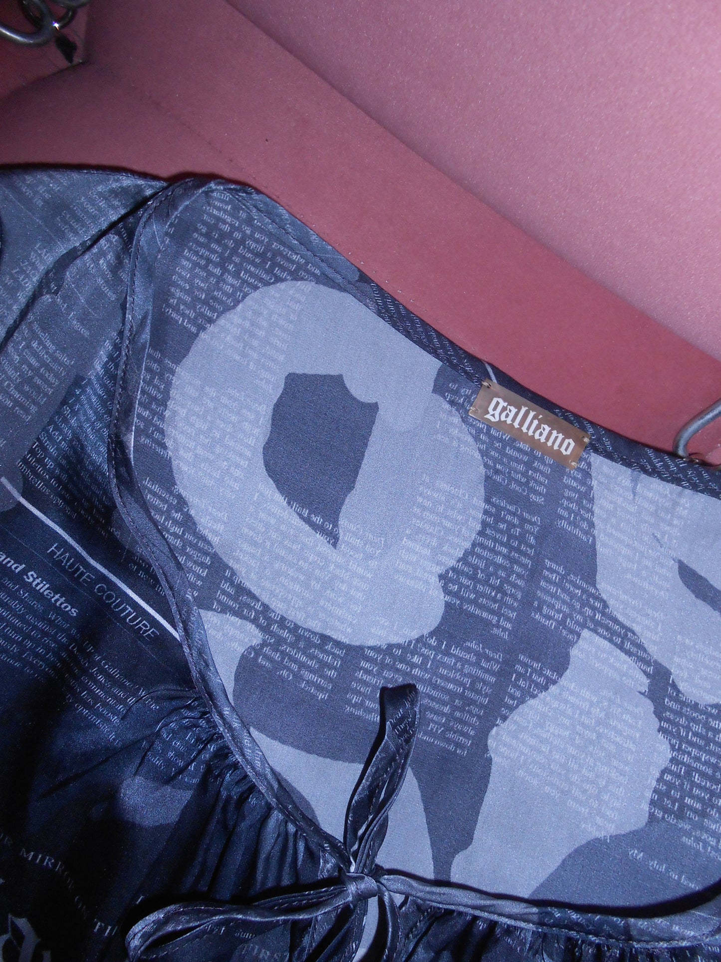 GALLIANO EARLY 2000S SILK NEWSPAPER PRINT BLOUSE