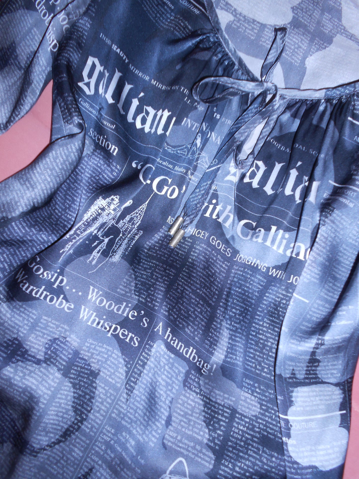 GALLIANO EARLY 2000S SILK NEWSPAPER PRINT BLOUSE