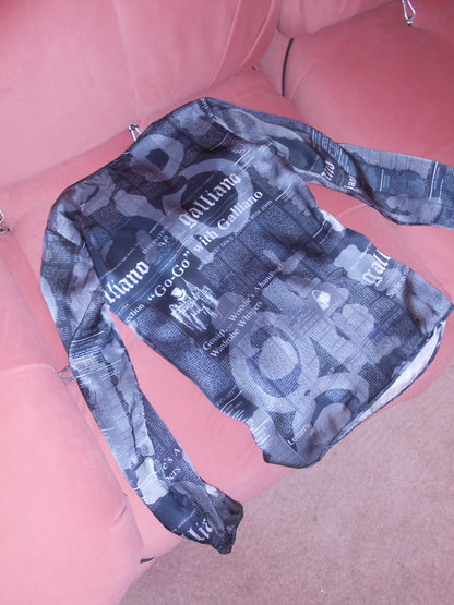 GALLIANO EARLY 2000S SILK NEWSPAPER PRINT BLOUSE