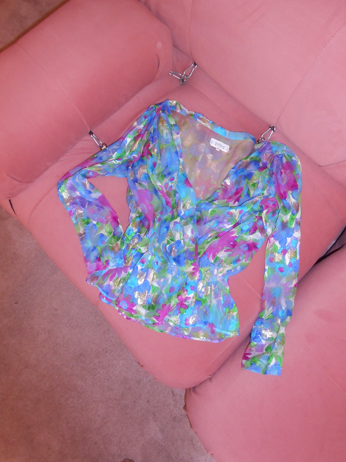 YVES SAINT LAURENT SS 1990 RUNWAY FLORAL PLUNGE TOP