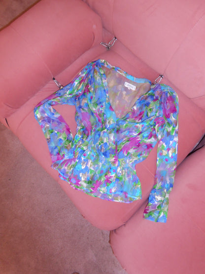 YVES SAINT LAURENT SS 1990 RUNWAY FLORAL PLUNGE TOP