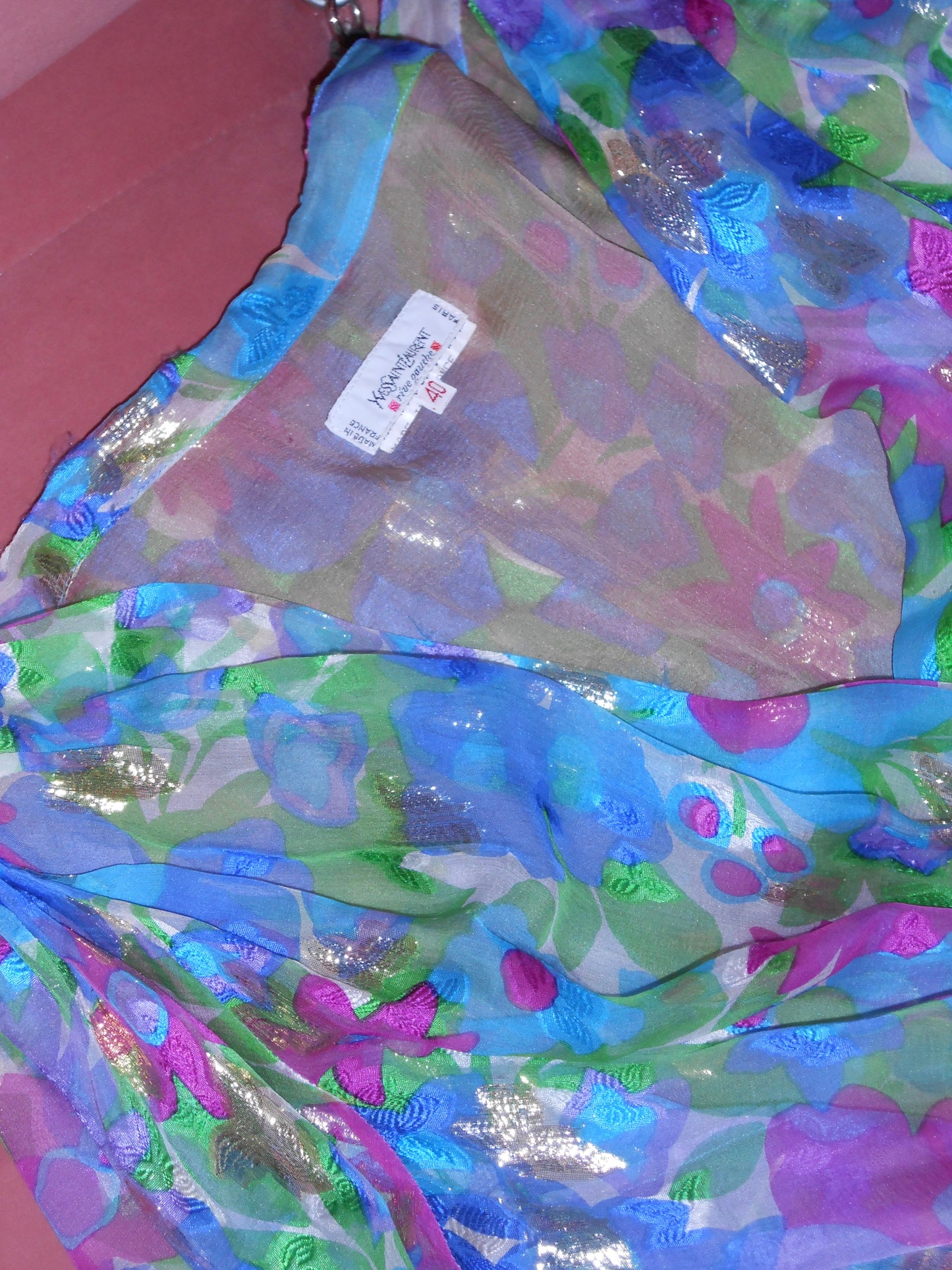 YVES SAINT LAURENT SS 1990 RUNWAY FLORAL PLUNGE TOP