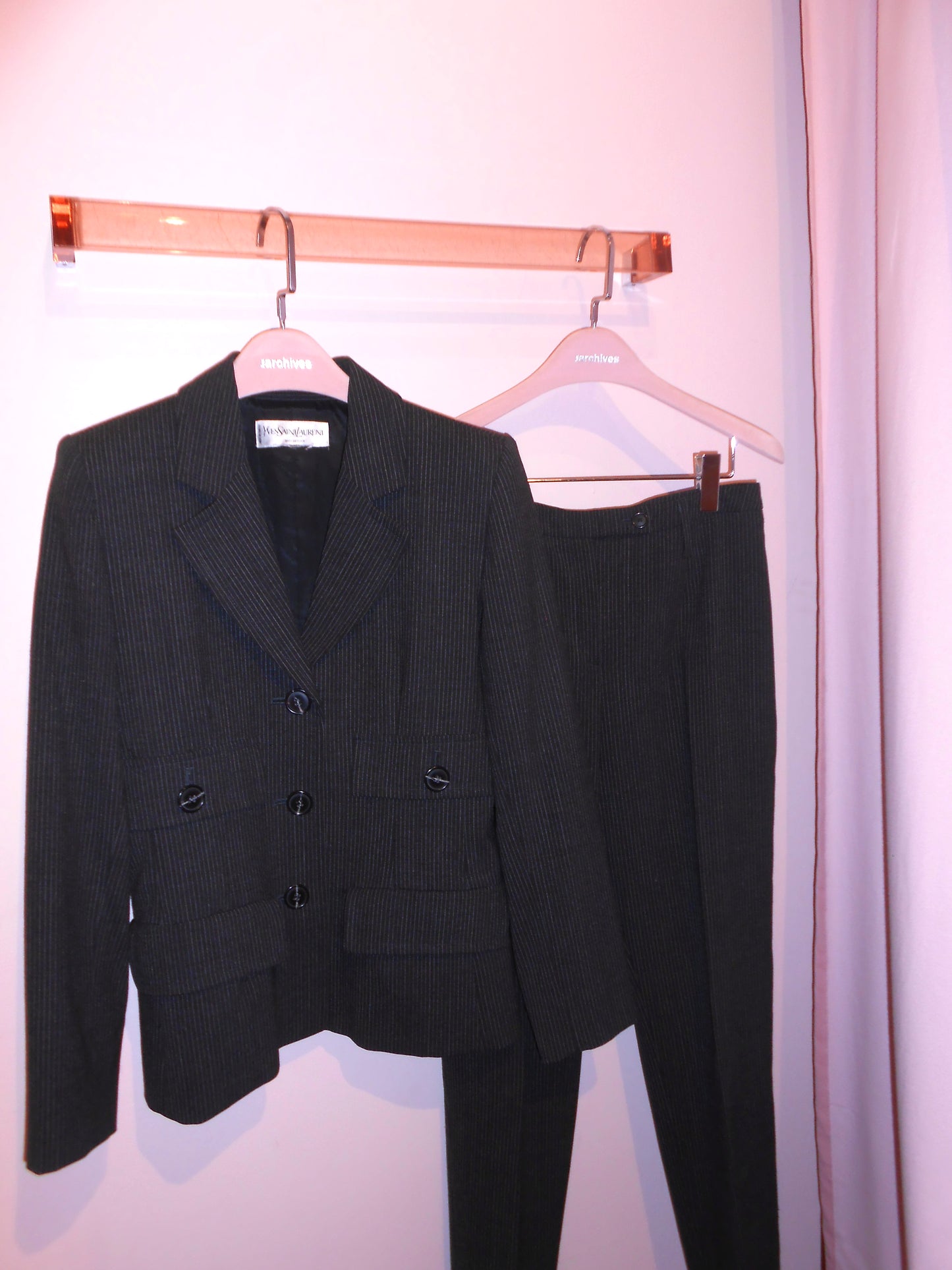 YVES SAINT LAURENT VARIATION 1990S PINSTRIPE WOOL SUIT