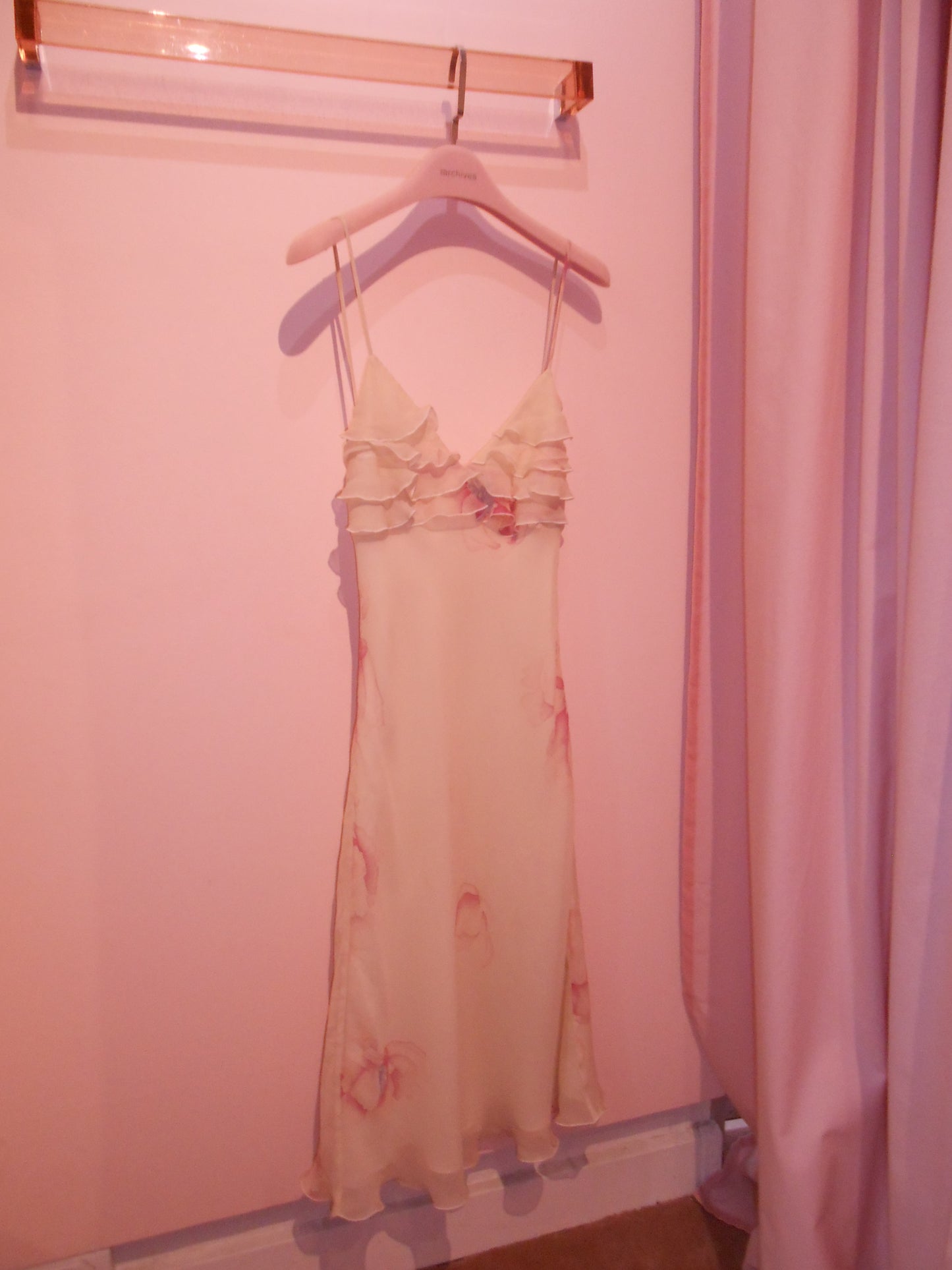ARMANI	2001 SILK FLORAL DRESS WITH RUFFLES