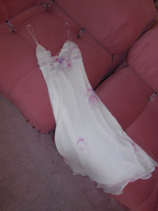 ARMANI	2001 SILK FLORAL DRESS WITH RUFFLES